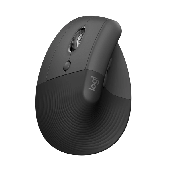 Logitech Lift Vertical trådløs ergonomisk mus (sort) designet til komfort og naturlig håndstilling.