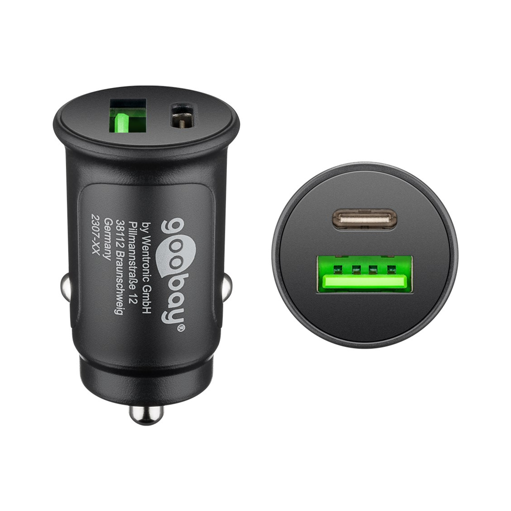 Goobay Dual USB Car Charger USB-C Sort Cigarettænder stik