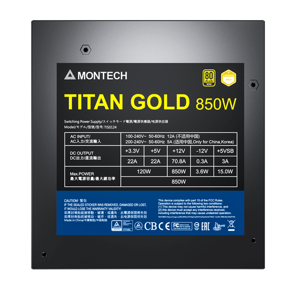 Montech Titan Gold 850W - Strømforsyning (Sort)